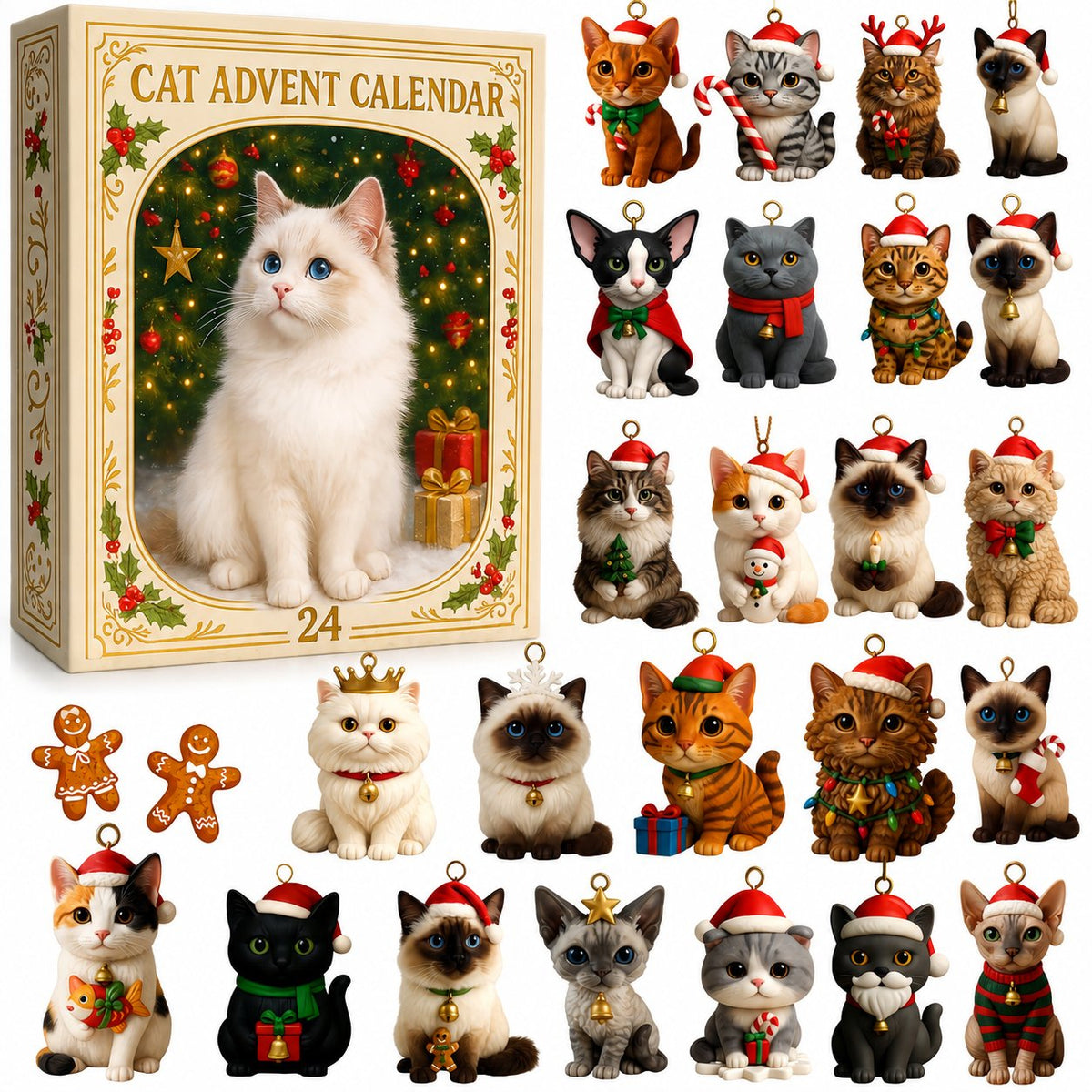 24 Festive Cat Figures for the Christmas Countdown