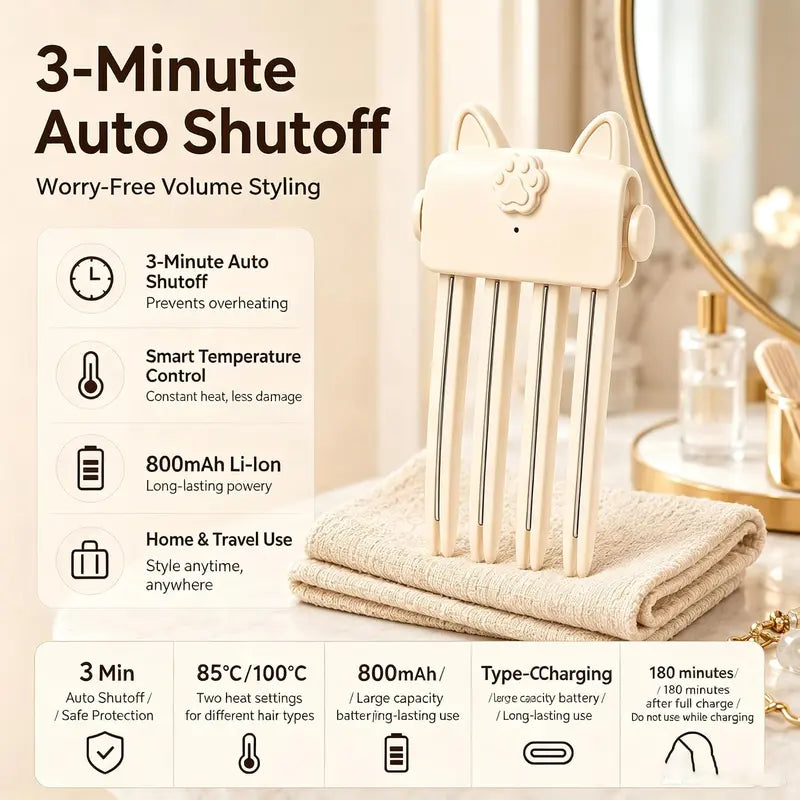 💇 Wireless Hot Curler for Adding Volume to Hair Roots. Portable Styling Tool for Travel, Ideal for Fine and Straight Hair