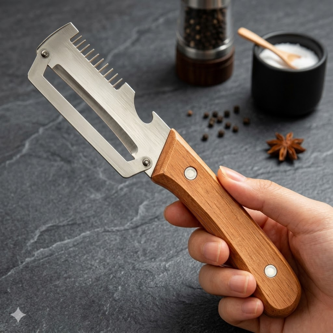 🔥2-in-1 Stainless Steel Vegetable Peeler with Wooden Handle & Bottle Opener🔥
