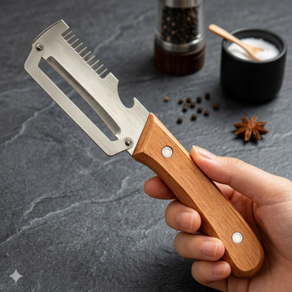🔥2-in-1 Stainless Steel Vegetable Peeler with Wooden Handle & Bottle Opener🔥