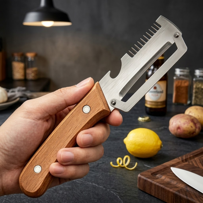 🔥2-in-1 Stainless Steel Vegetable Peeler with Wooden Handle & Bottle Opener🔥