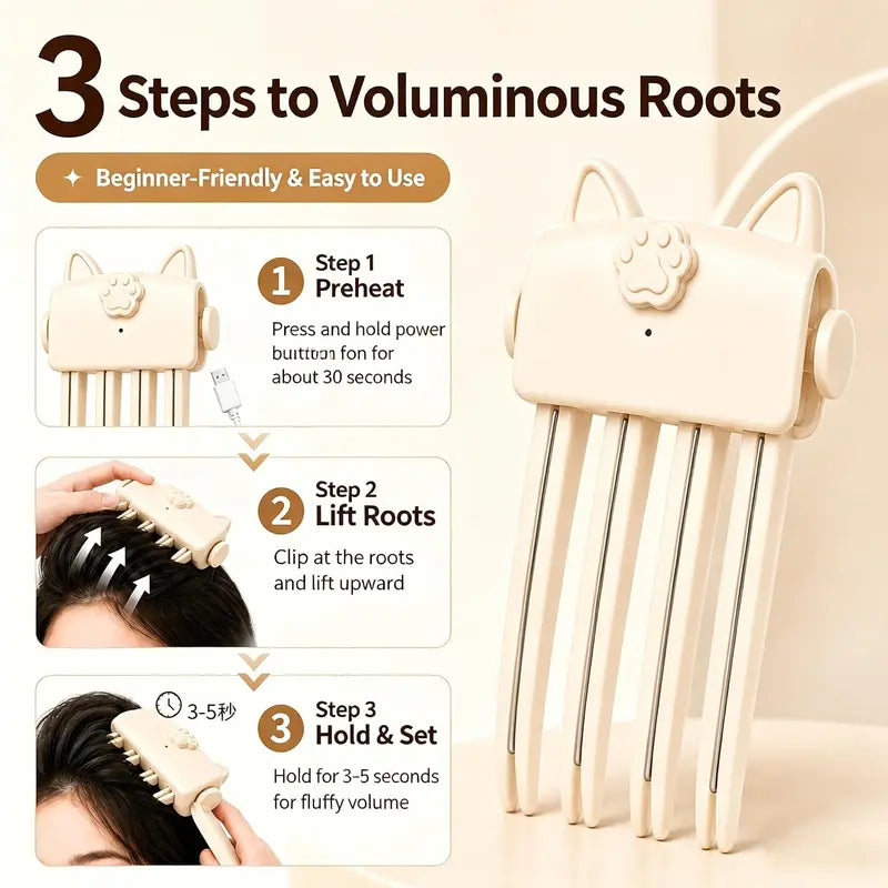 💇 Wireless Hot Curler for Adding Volume to Hair Roots. Portable Styling Tool for Travel, Ideal for Fine and Straight Hair