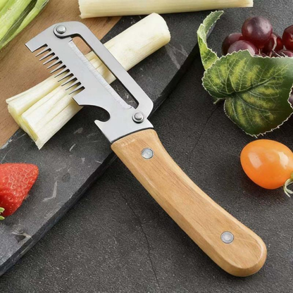 🔥2-in-1 Stainless Steel Vegetable Peeler with Wooden Handle & Bottle Opener🔥