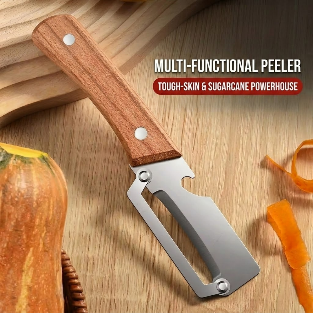 🔥2-in-1 Stainless Steel Vegetable Peeler with Wooden Handle & Bottle Opener🔥