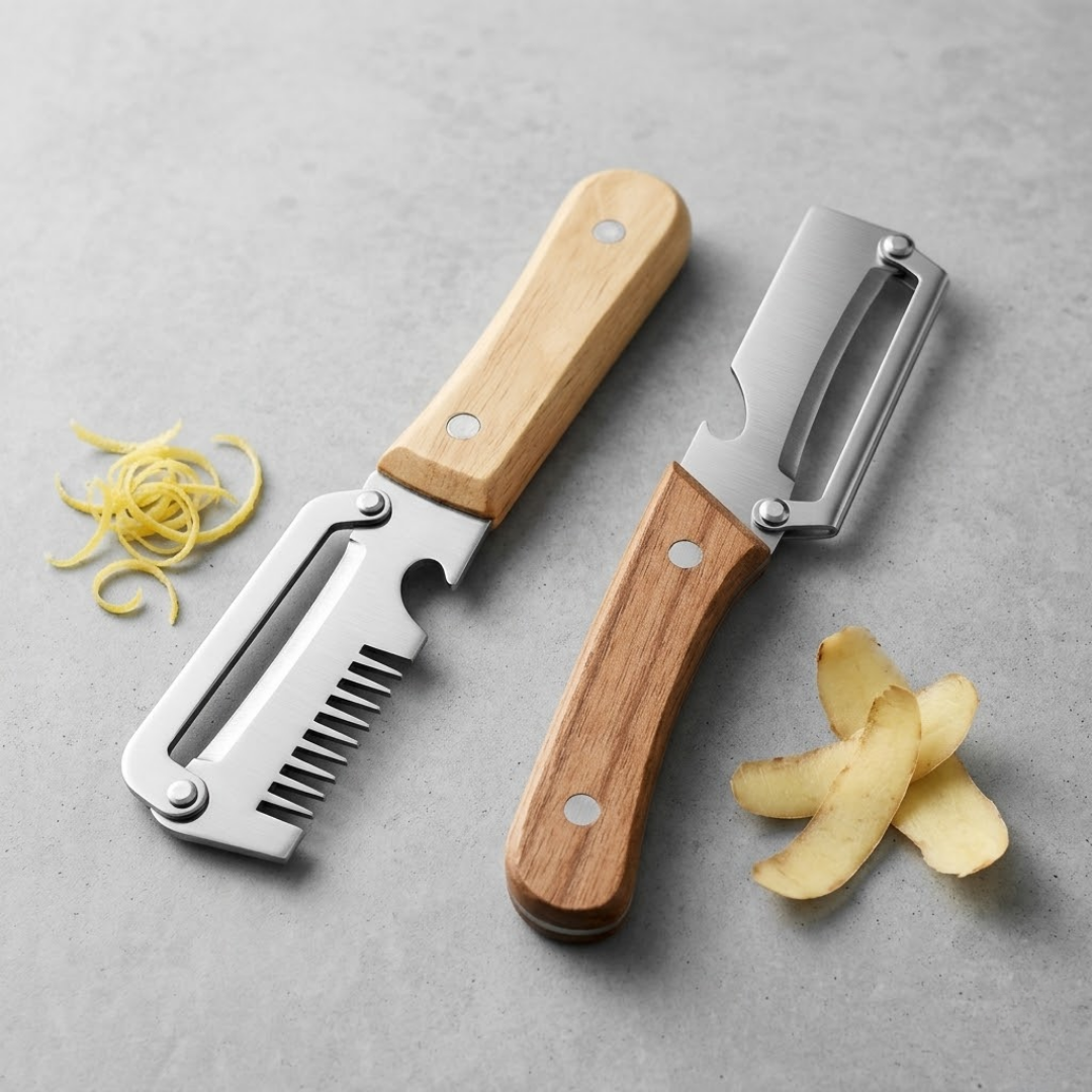 🔥2-in-1 Stainless Steel Vegetable Peeler with Wooden Handle & Bottle Opener🔥