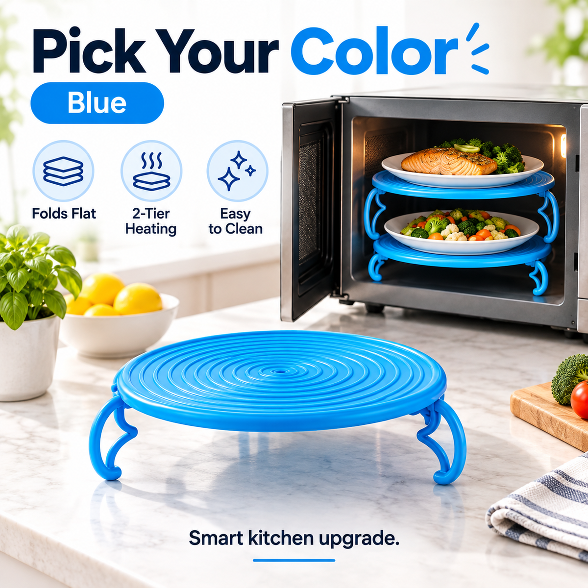 📢TWO PLATES. ONE CYCLE. MORE WAYS TO USE IT. Use it as a 2-tier microwave rack, then bring it to the table as a convenient plate mat.