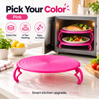 📢TWO PLATES. ONE CYCLE. MORE WAYS TO USE IT. Use it as a 2-tier microwave rack, then bring it to the table as a convenient plate mat.