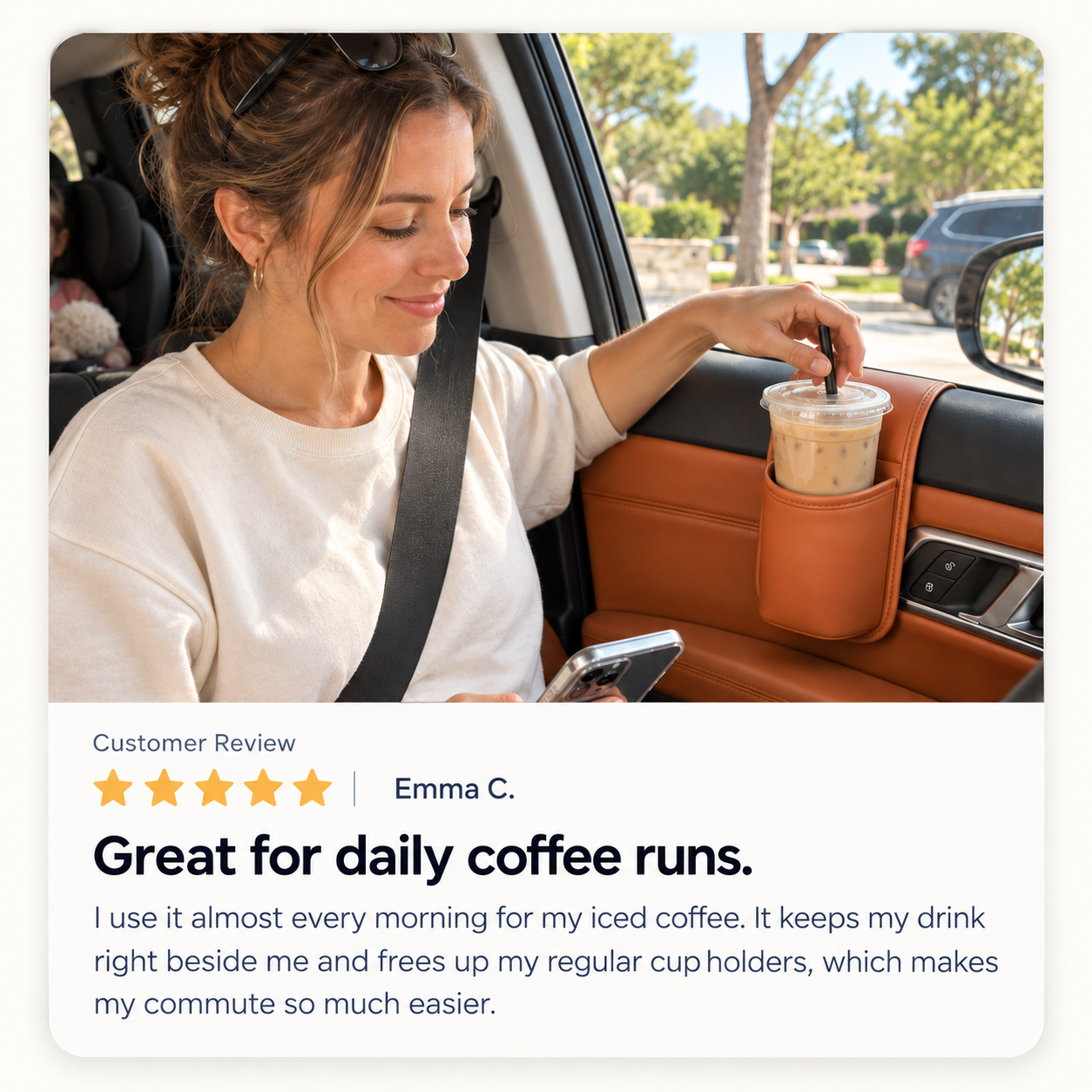 Driver storing sunglasses and small essentials