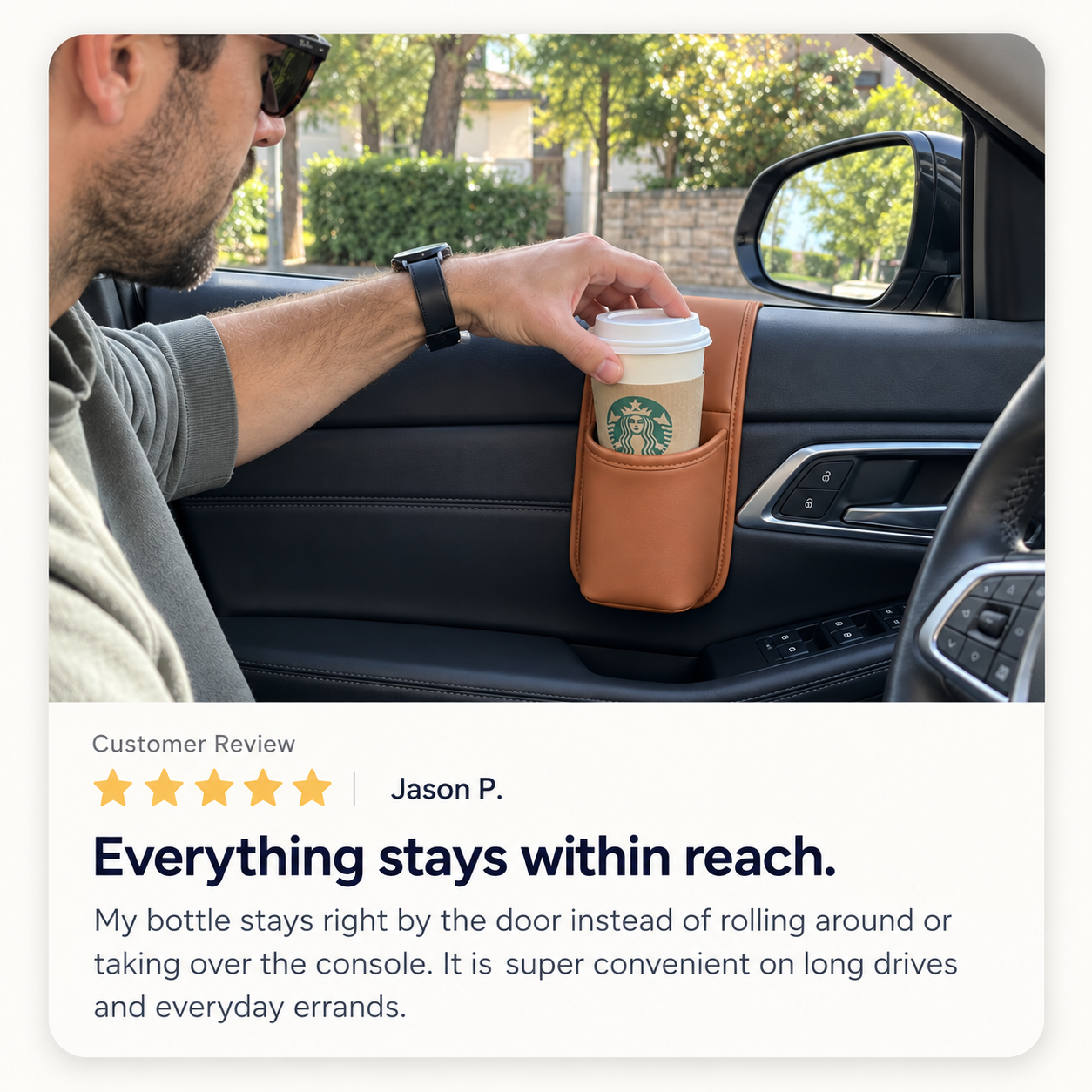 Car organizer holding drink phone and keys