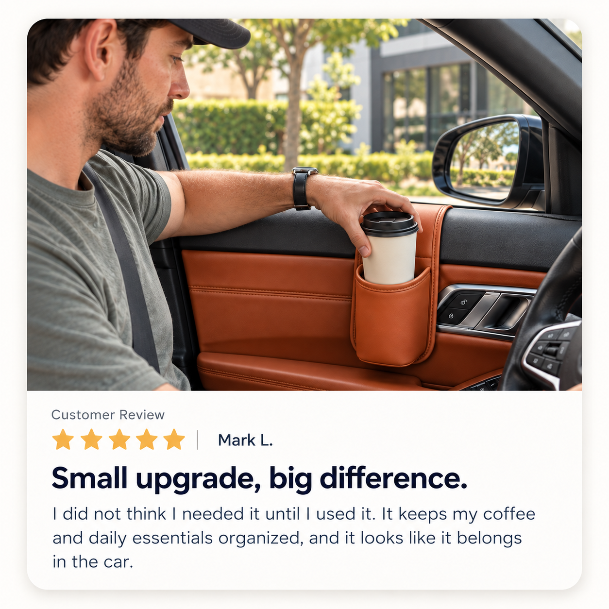 Driver keeping drink within easy reach