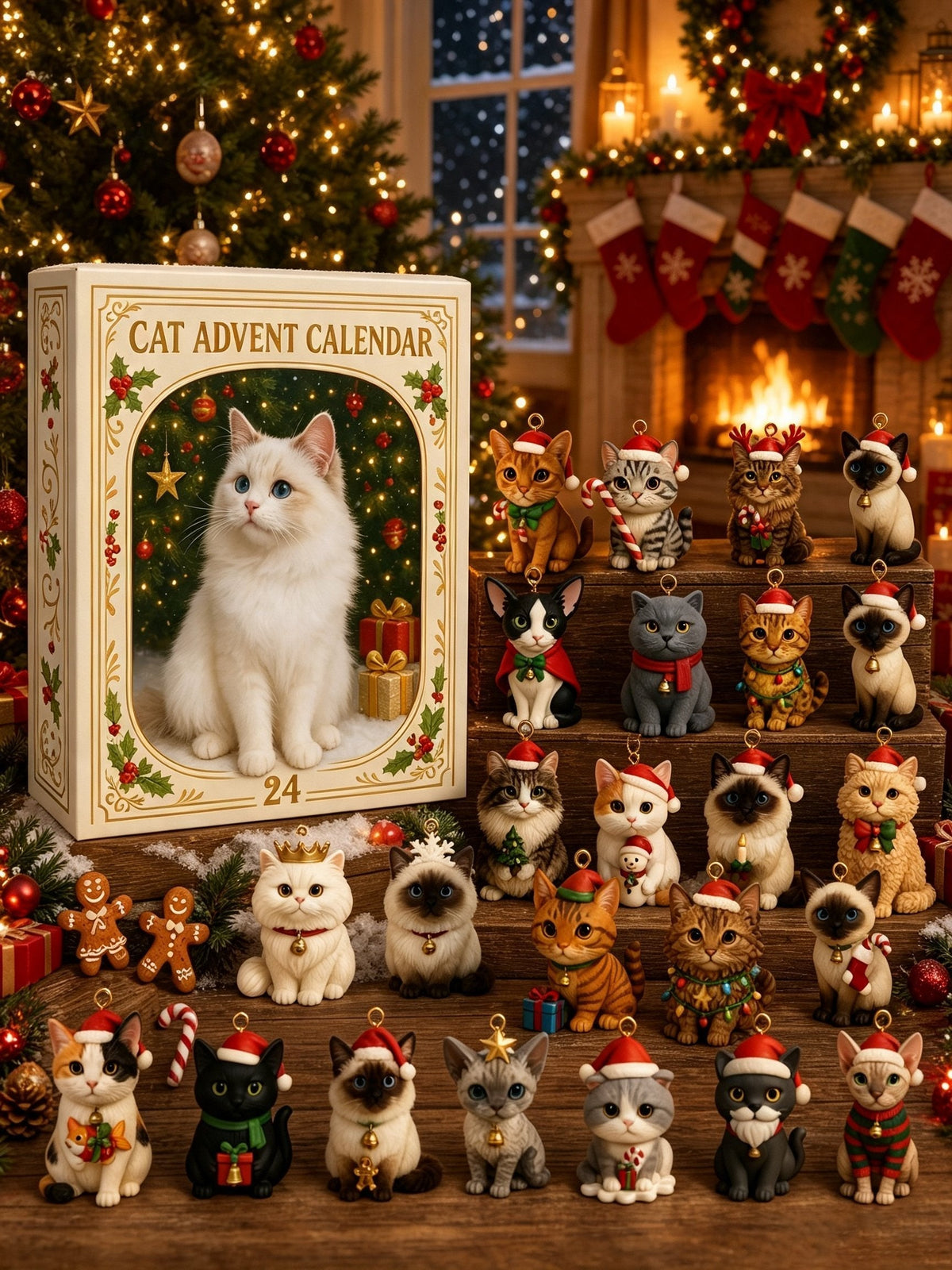 24 Festive Cat Figures for the Christmas Countdown