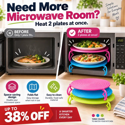📢TWO PLATES. ONE CYCLE. MORE WAYS TO USE IT. Use it as a 2-tier microwave rack, then bring it to the table as a convenient plate mat.