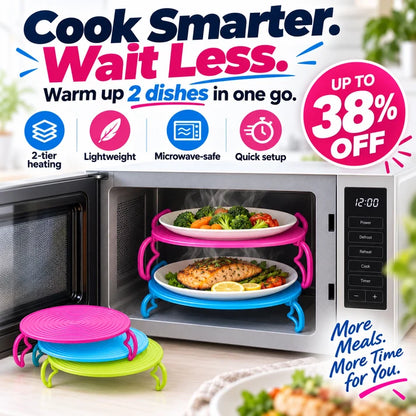 📢TWO PLATES. ONE CYCLE. MORE WAYS TO USE IT. Use it as a 2-tier microwave rack, then bring it to the table as a convenient plate mat.