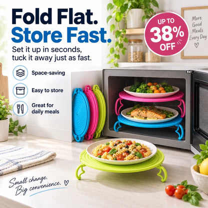 📢TWO PLATES. ONE CYCLE. MORE WAYS TO USE IT. Use it as a 2-tier microwave rack, then bring it to the table as a convenient plate mat.