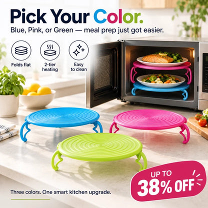 📢TWO PLATES. ONE CYCLE. MORE WAYS TO USE IT. Use it as a 2-tier microwave rack, then bring it to the table as a convenient plate mat.