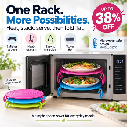 📢TWO PLATES. ONE CYCLE. MORE WAYS TO USE IT. Use it as a 2-tier microwave rack, then bring it to the table as a convenient plate mat.